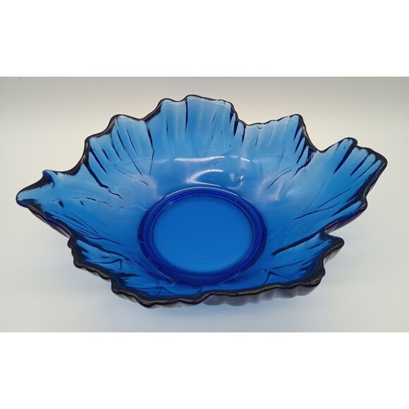 Cobalt Blue Recycled Art Glass Bowl Centerpiece Arrows Leaf - Picture 2 of 9